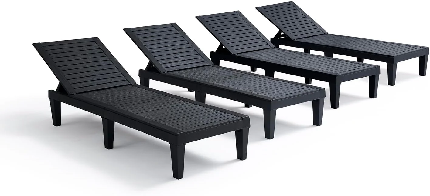 Nestl Patio Chairs Black Chaise Lounge Chair Outdoor 5-Position Adjustable Sun Tanning Chair