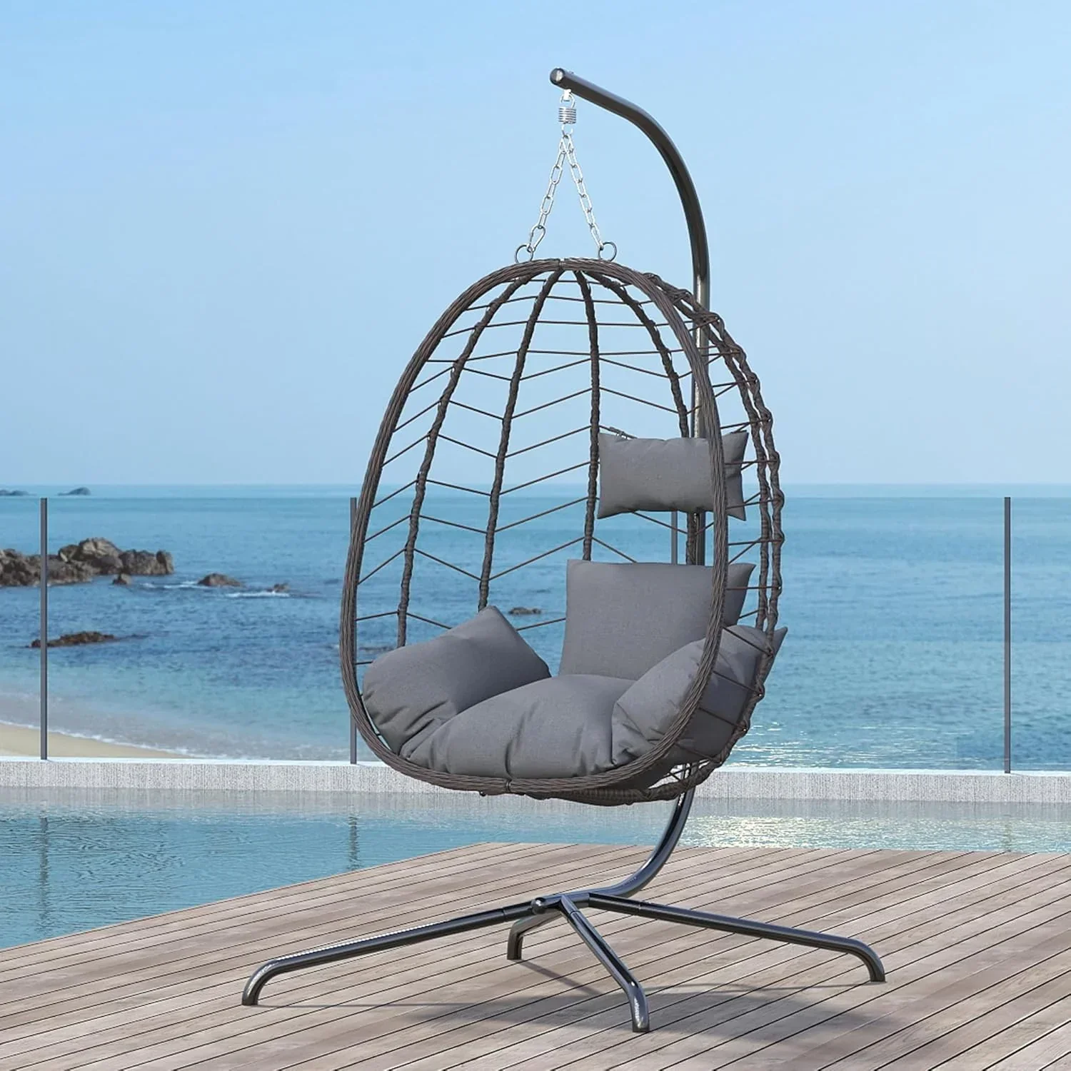 Hanging Egg Chair with Stand Swinging Egg Chair Outdoor Hanging Basket Chair with Cushion