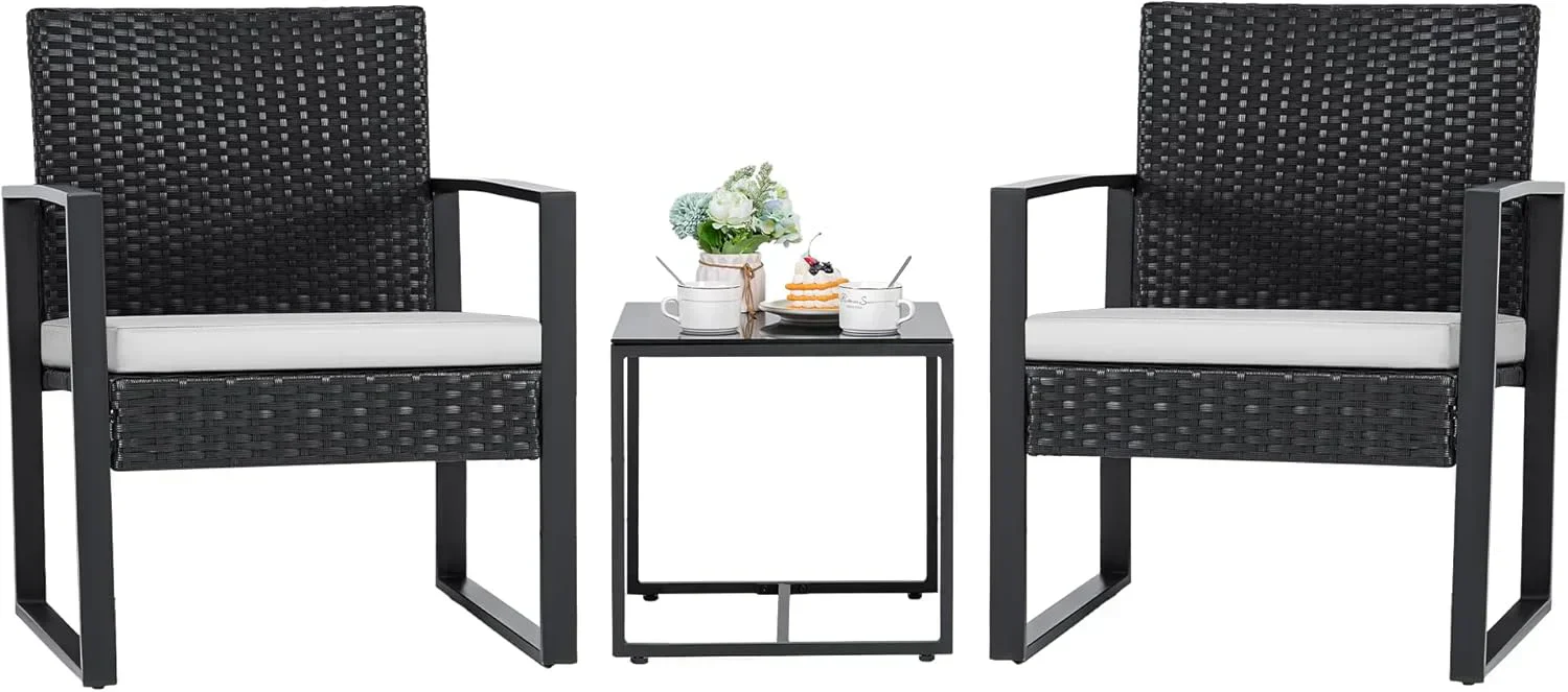 Flamaker 3 Pieces Patio Set Outdoor Wicker Furniture Sets Modern Rattan Chair Conversation Sets